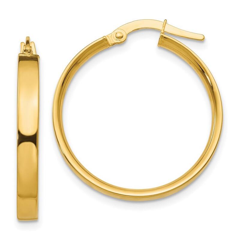 Curata 10k Yellow Gold 3mm Thin Flat Round Hoop Earrings - 19mm or 25mm