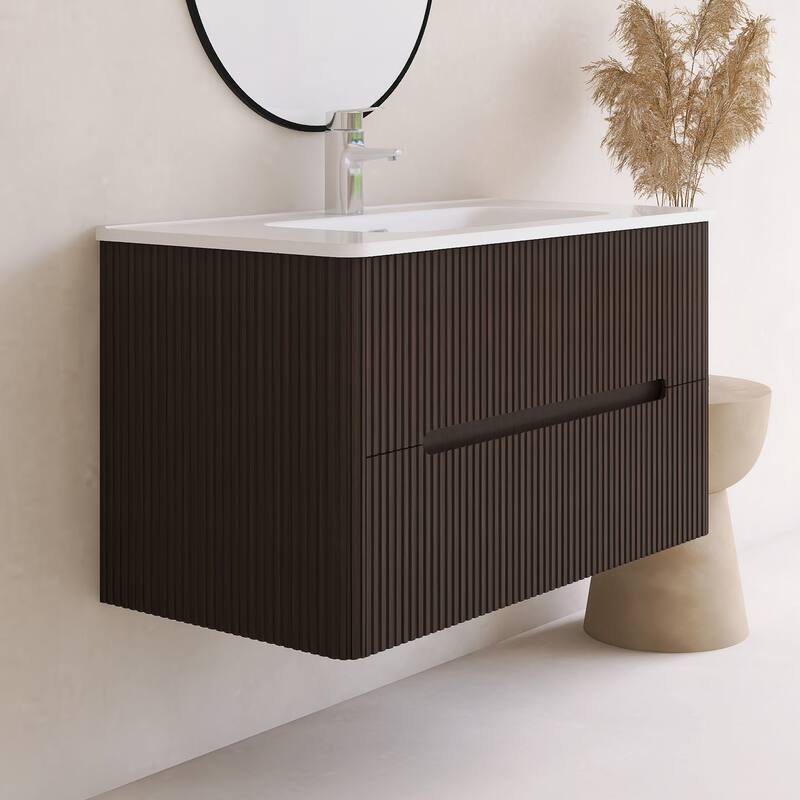 Emma 36 inch Wall-Mounted Bathroom Vanity Set with Integrated Ceramic Sink - 36"x18"x20"