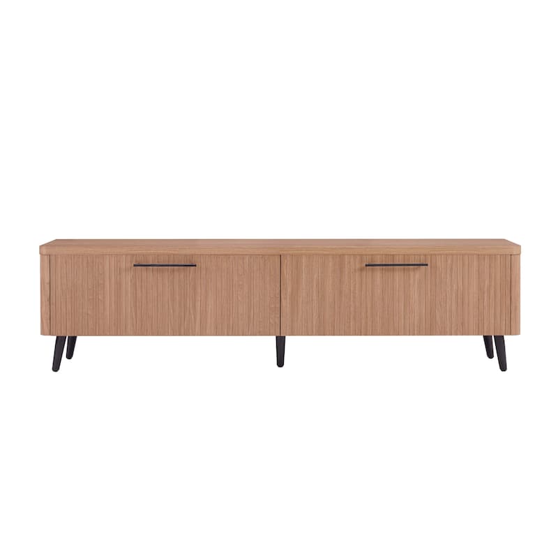 Fluted TV Stand for 75 Inch Screens with 2 Drawers and Metal Legs - Maple