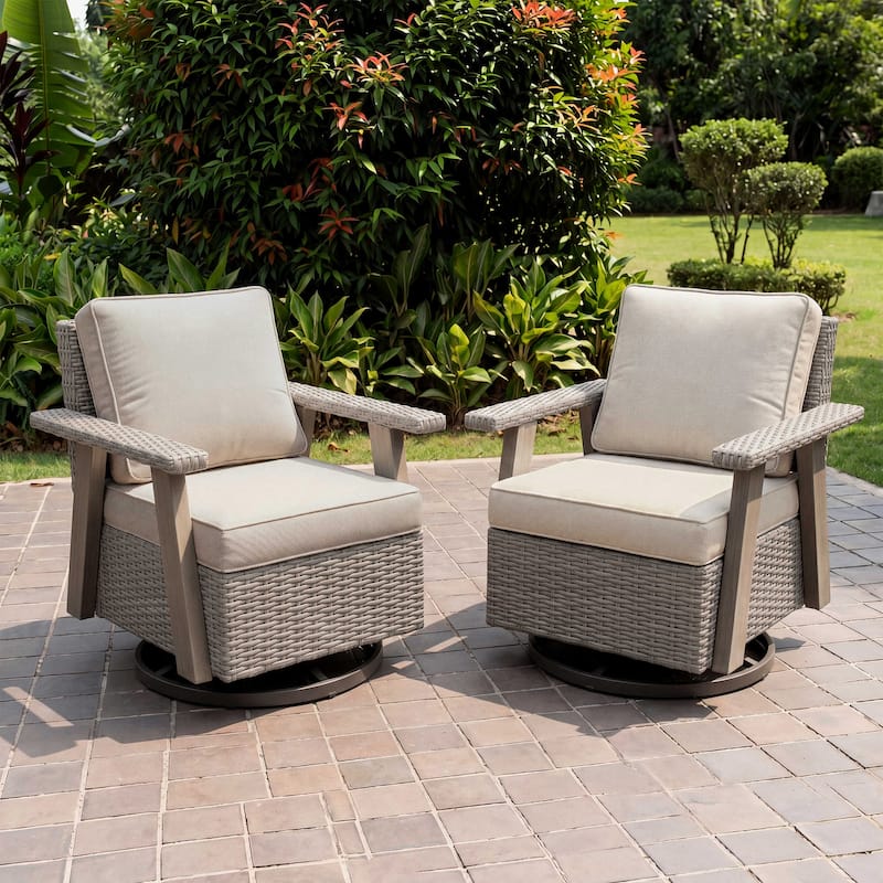 Cozywor Wicker Patio Outdoor Swivel Rocking Chair (Set of 2)