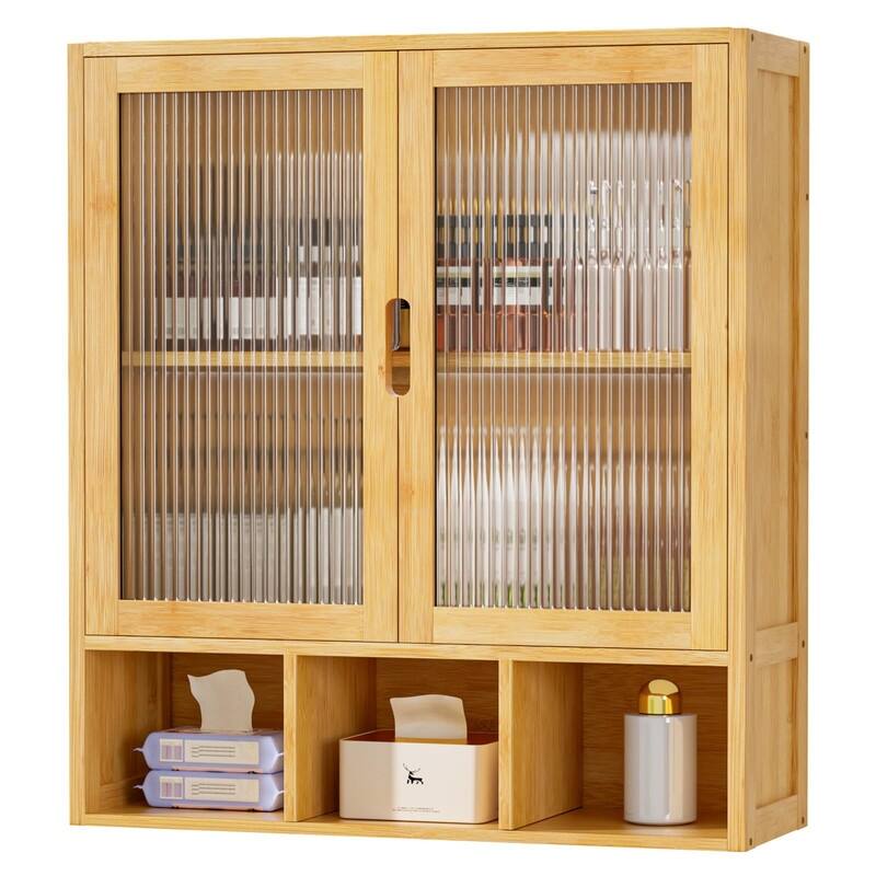 Bathroom Wall Cabinet with 2 Frosted Door - Bamboo