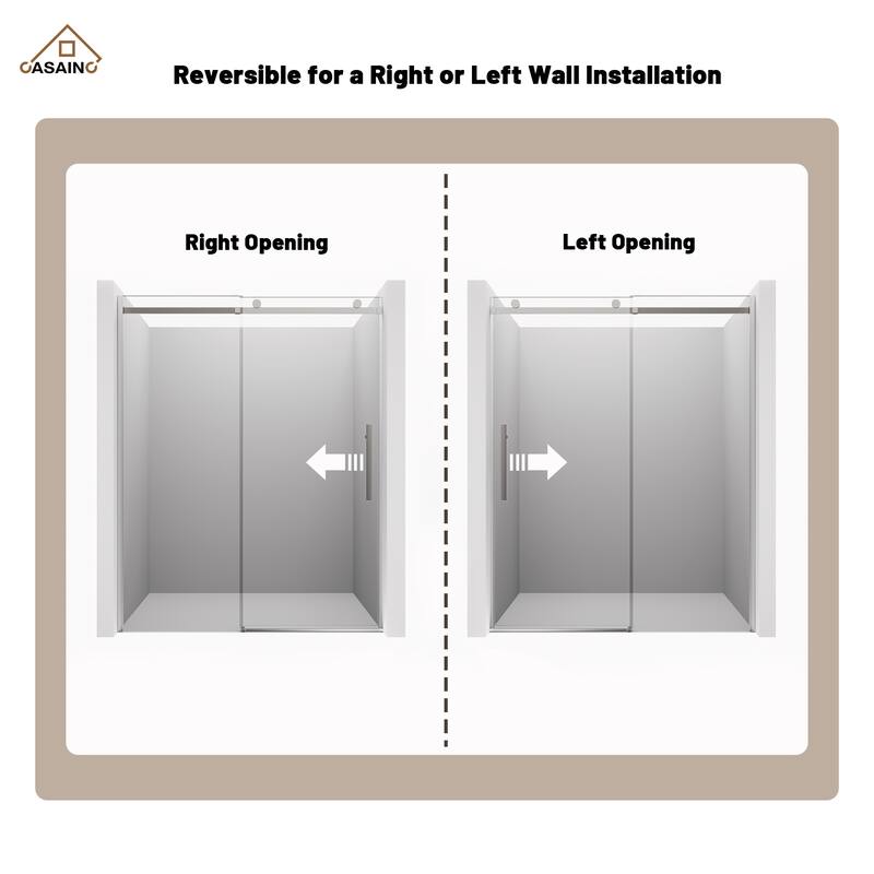 CASAINC 60 in. W x 76 in. H Sliding Frameless Shower Door with SGCC Certification