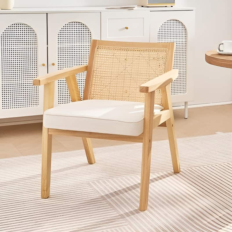 Mid-Century PE Rattan Accent Chair Solid Wood Frame - 25.20" x 26.38" x 30.31"
