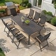 preview thumbnail 27 of 41, 9/11/13-Piece Outdoor Patio Dining Set All-Weather Aluminum Dining Table with Umbrella Hole and Adjustable Folding Chairs Black - Set of 9