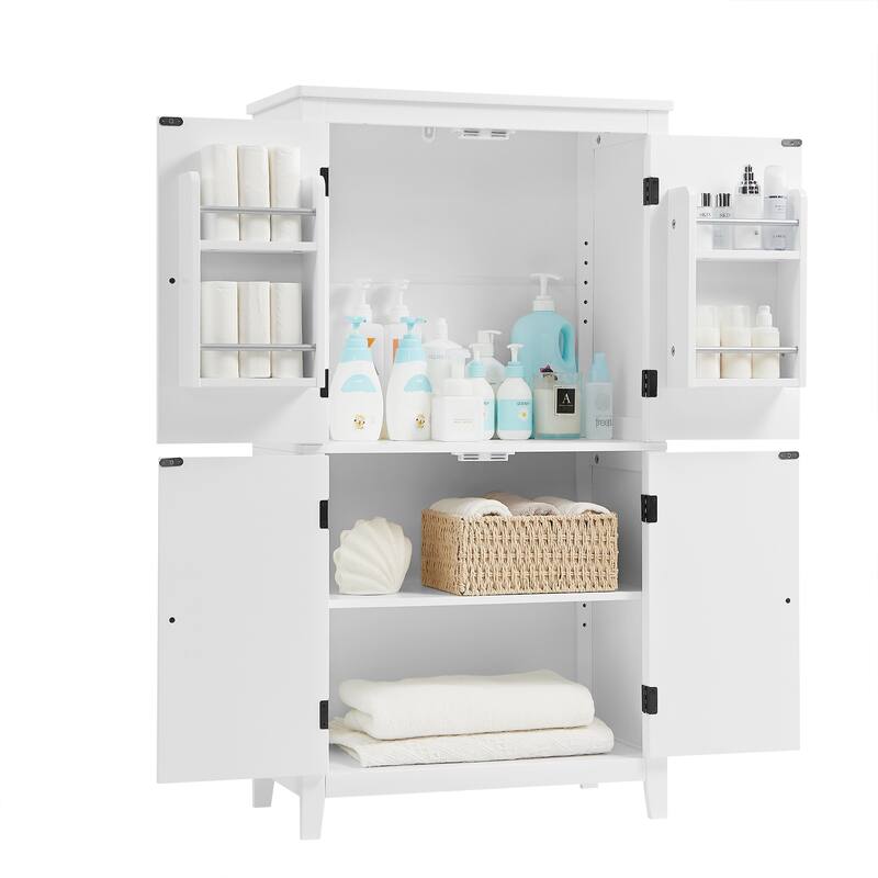 Bathroom Floor Storage Cabinet, Bathroom Storage Unit, with 4 Doors, Adjustable Shelves,Multiple Storage Space