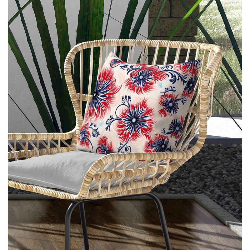 Breezy Flowers Indoor/Outdoor Reversible Throw Pillow Red and Blue