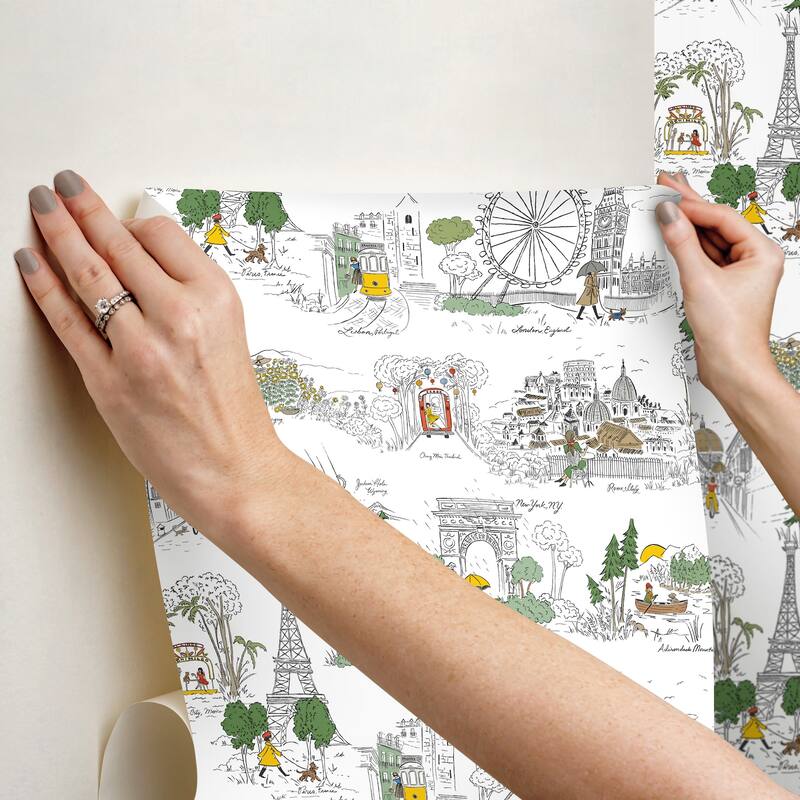 Rifle Paper Co. Travel Sketches Yellow Globetrotter Premium Peel + Stick Wallpaper