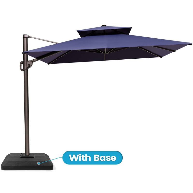 9 x 12 ft Outdoor Double Top Patio Cantilever Umbrella with 4-Piece Umbrella Base - Navy Blue