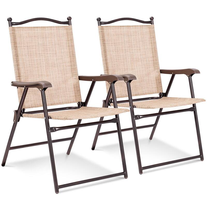 Costway Set of 2 Patio Folding Sling Back Chairs Camping Deck Garden - Set of 2 - Yellow