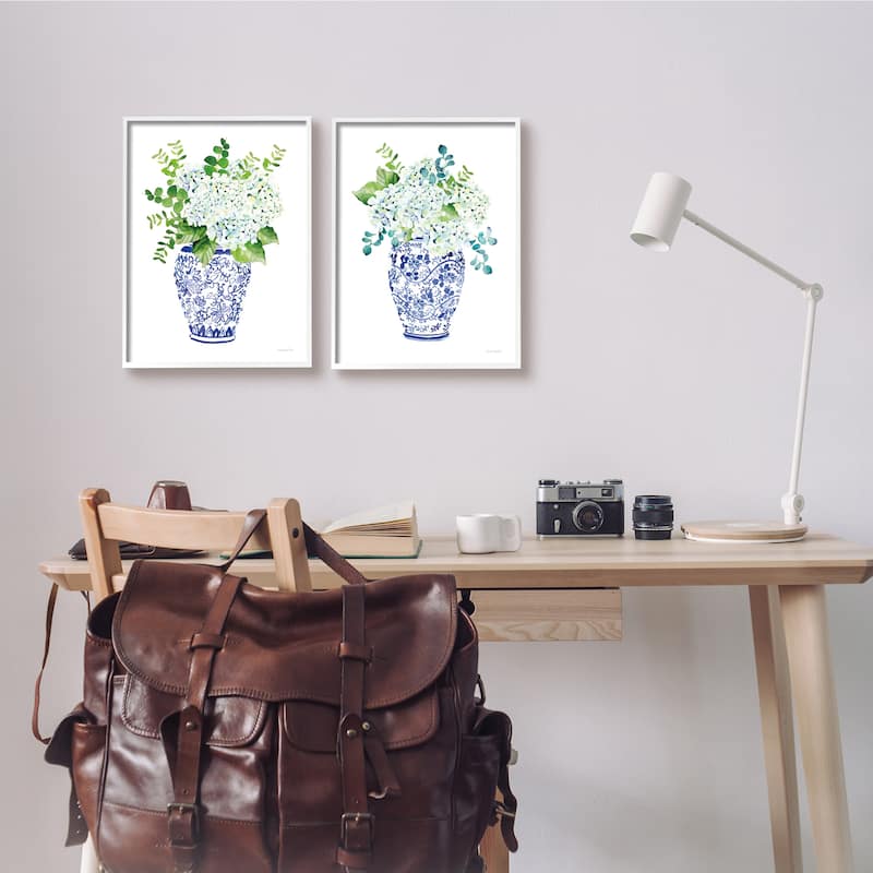 Stupell Blue Floral Bouquets Lush Green Botanicals Ornate Pot 2pc Multi Piece Framed Wall Art Set