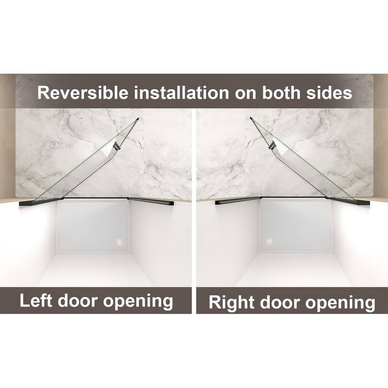 33-32"x 72" Pivot Shower Door, Aluminum Frame, Half Frame ,1/4"(6mm) Tempered Glass Explosion Proof Film