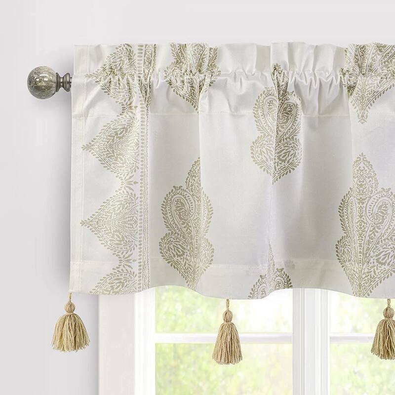DriftAway Sadie Paisley Medallion Pattern Boho Velvet Window Curtain Valance with Handmade Tassels