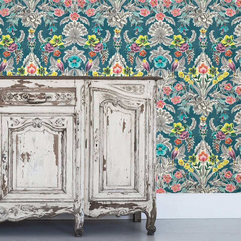 NuWallpaper Summer Love Teal Peel & Stick Wallpaper - 216in x 20.5in x 0.025in