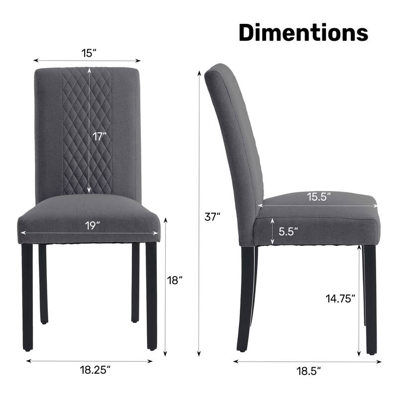 Tufted Upholstered Wooden Dining Chairs with Diamond-Pattern (Set of 2)