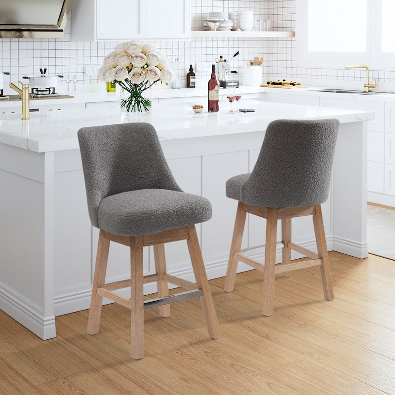Boucle Polyester Upholstered Swivel Counter Stool - Foot Glides (Set of 2)