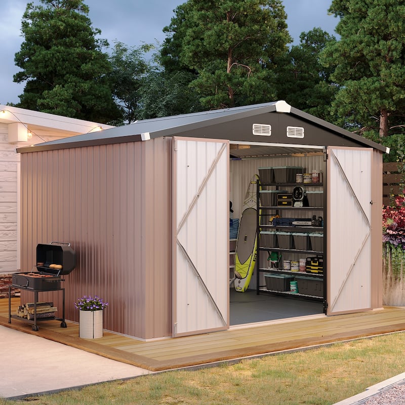 AOXUN Outdoor Storage Shed with Lockable Doors and Air Vents for Garden - 10'X8' - With Floor
