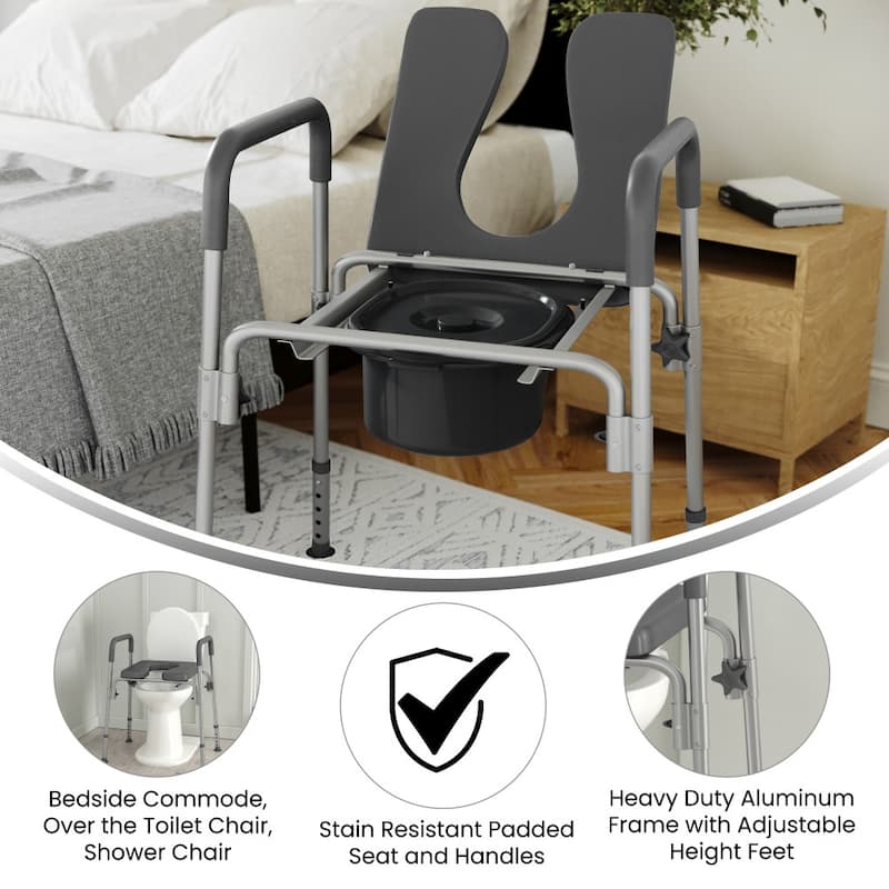 Height Adjustable Multifunctional Heavy Duty Commode and Shower Chair