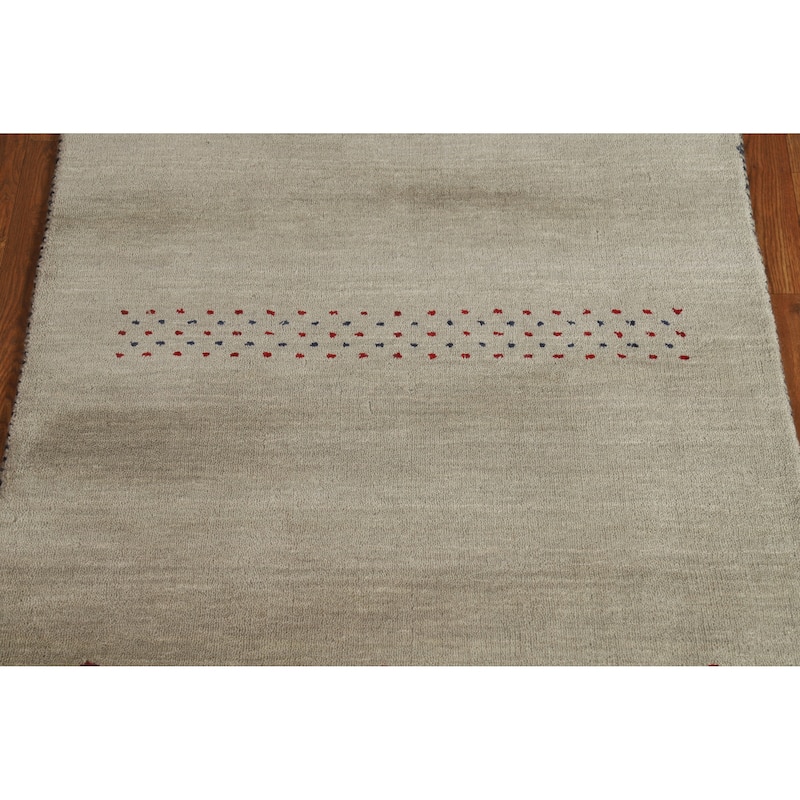 Hand Knotted Oriental 100% Wool Carpet Tribal Animal Pictorial Beige & Ivories Gabbeh Area Rug - 4' 10'' X 3' 0''