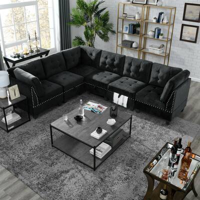 L-shaped Modular Sectional Sofa includes Three Single Chair
