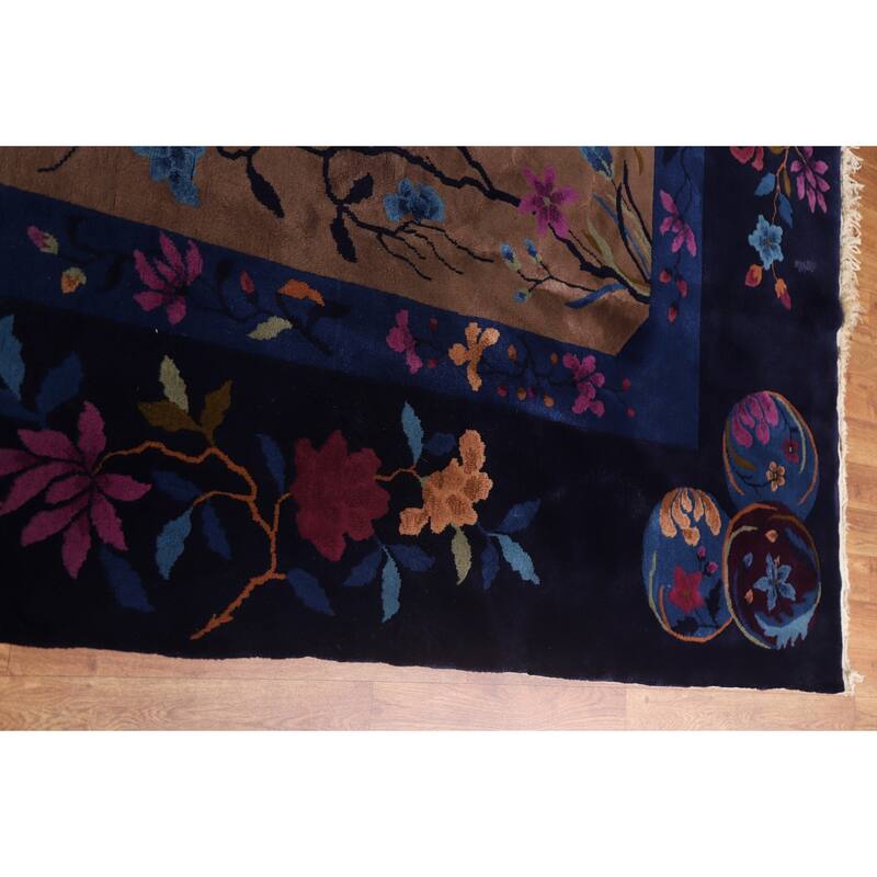 Vegetable Dye Art Deco Oriental Area Rug Hand-knotted Wool Carpet - 12'0" x 14'8"