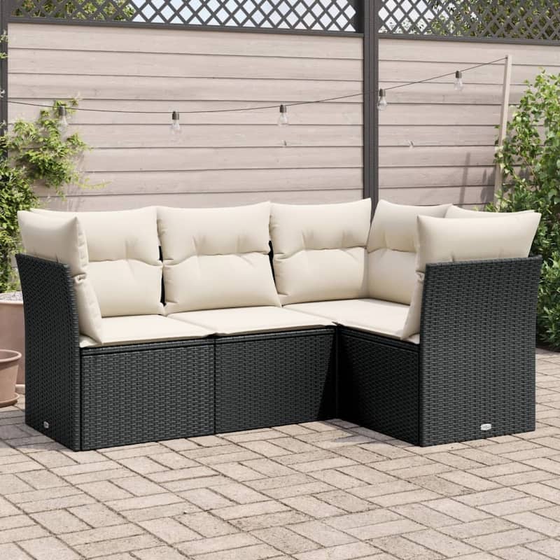 vidaXL Garden Sofa Set Black Poly Rattan Medium Modular - 24.4 x 24.4 x 27.2