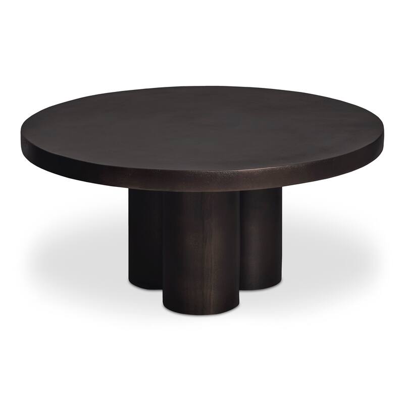 NADAAL STUDIOS Renric Outdoor Coffee Table, Round Cast Aluminum with Grooved Legs, Black Finish