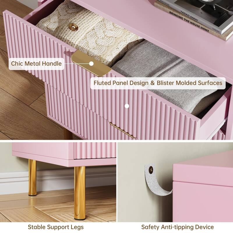3 Drawer Dresser, Wood Chest of Drawers Organizer Storage with Gold Handle, Small Storage Cabinet