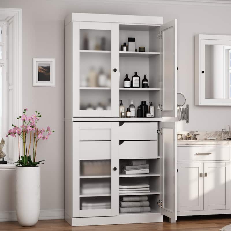 Palace Imports 100% Solid Wood 32" Bathroom Cabinet with Frosted Glass Doors, 2-Drawers and Adjustable Shelves