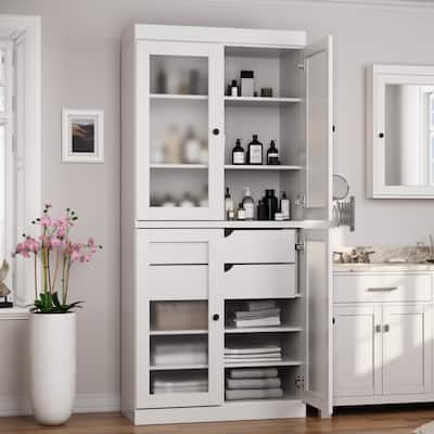 Palace Imports 100% Solid Wood 32" Bathroom Cabinet with Frosted Glass Doors, 2-Drawers and Adjustable Shelves