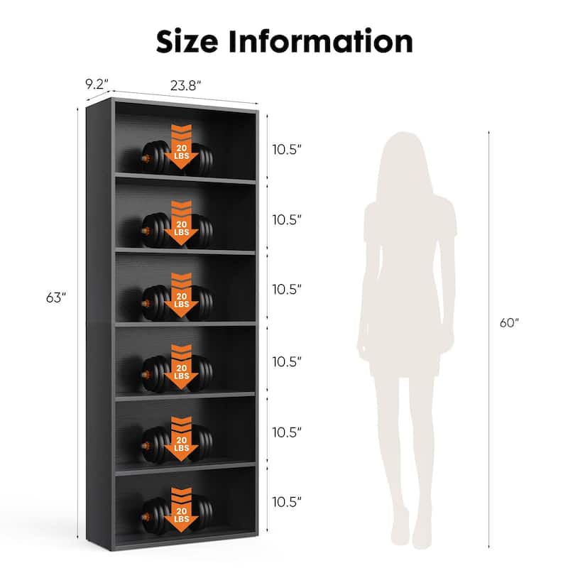 Rossetta 6-Tier Simple Industrial Floor Standing Open Topmost Iron Bracket Bookshelf