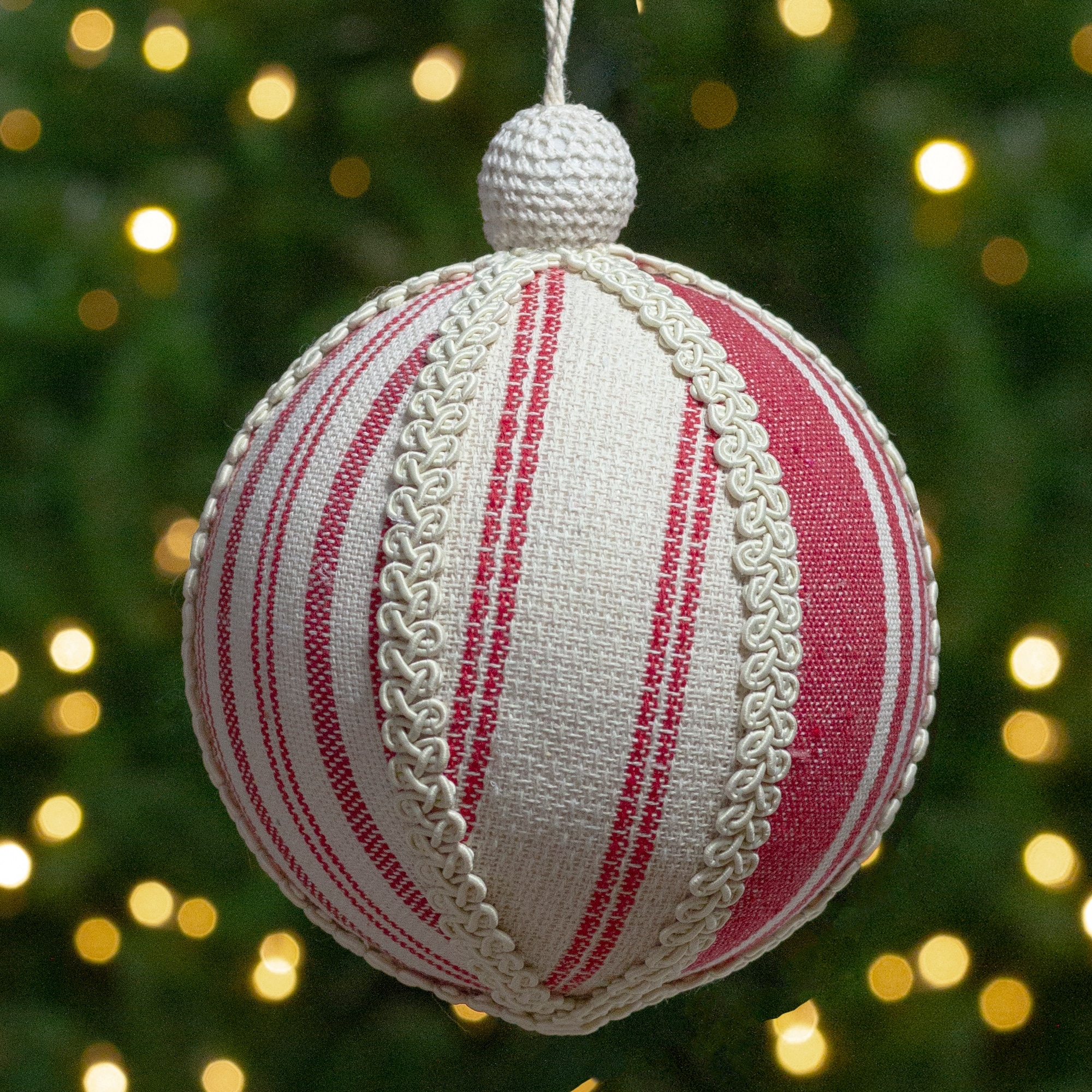 Shop 6 White And Red Striped And Ribboned Ball Christmas Ornament Overstock 29878693
