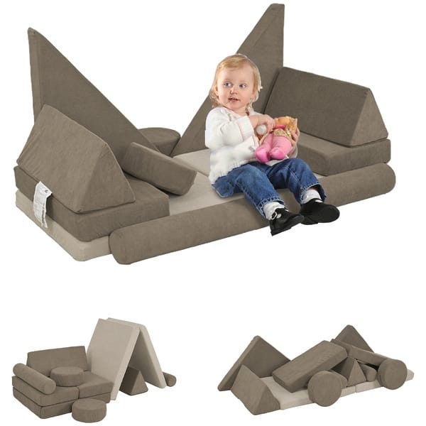 slide 2 of 9, Qaba Kids Foam Climbing Blocks, 12 Pieces Climbing Toys for Toddlers, Convertible Soft Play Climbing for Boys & Girls, Khaki Khaki