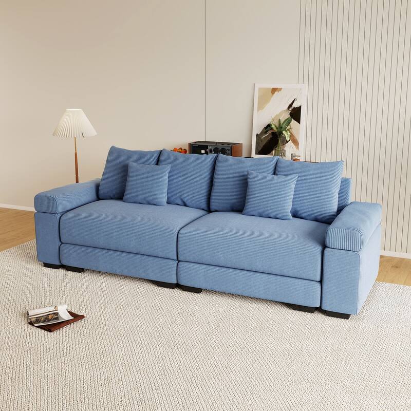 Rossetta Modern 92" Oversized Deep Seating Design Corduroy Fabric Extra-Wide Armrests Modular Sectional Couch, with Pillows