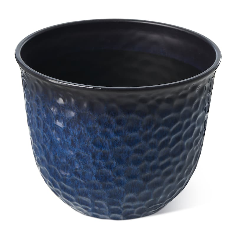 Glitzhome Honeycomb Textured Blue Green Faux Ceramic Pot Plastic Planter(Set of 2 / Set of 3)