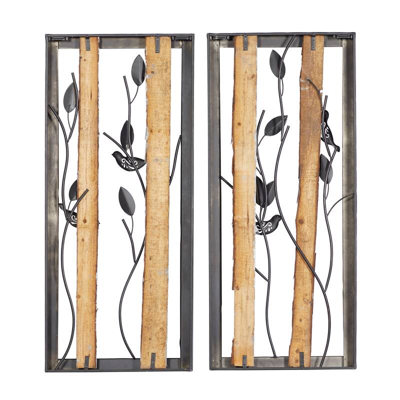 Black Metal Bird Wall Decor with Tree Branches and Colorful Leaves