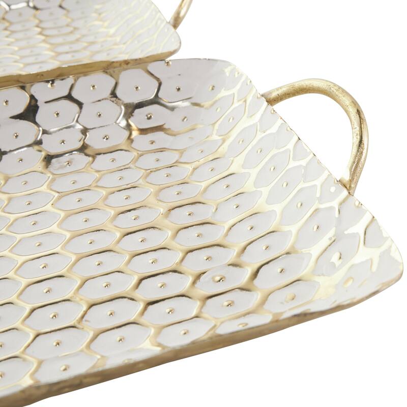 Metal Geometric Geometric Dot Living Room Decor Tray with White Accents - Set of 2 Gold - Roche River Decor