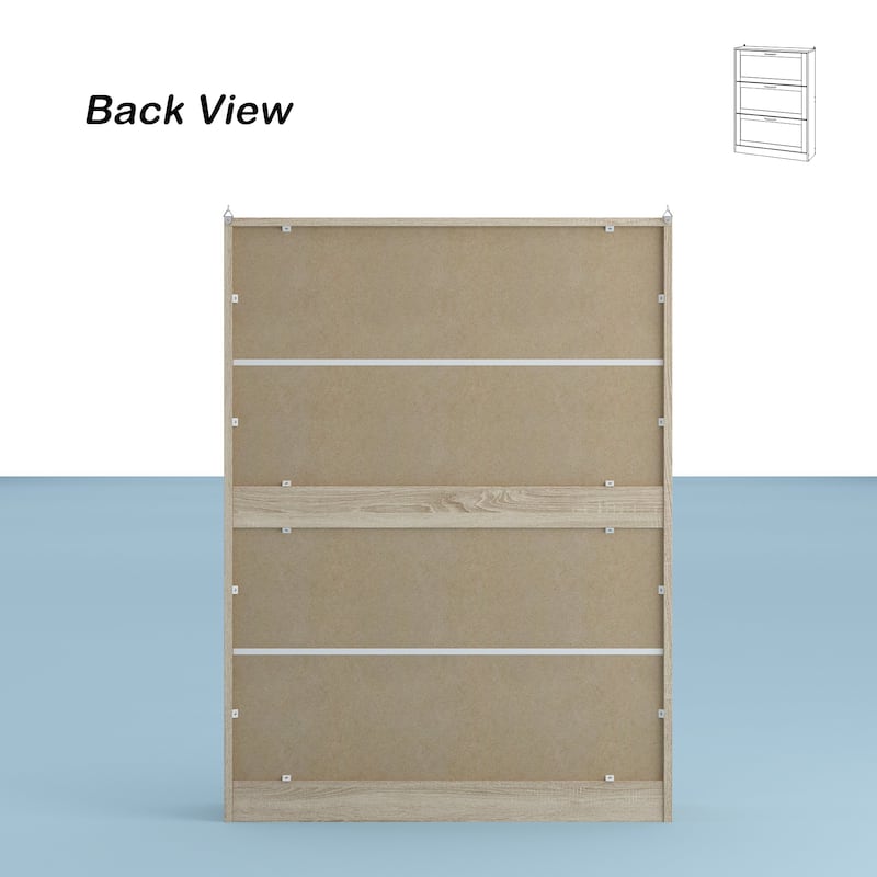 Rattan Narrow Shoe Cabinet with 3 FILP Drawers,Shoe Storage Organizer