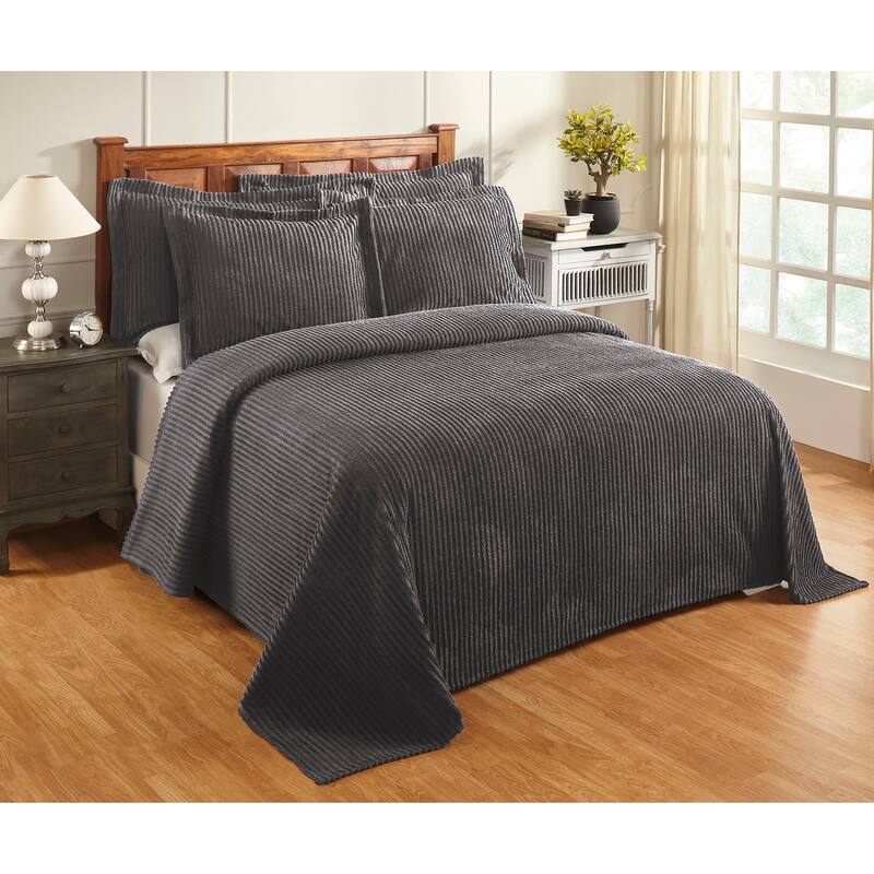 Better Trends Chenille Bedspread Set w/Sham 100% Cotton Soft Lightweight All-Season Fluffy & Cozy Bedding Set Jullian Collection - Gray - Full