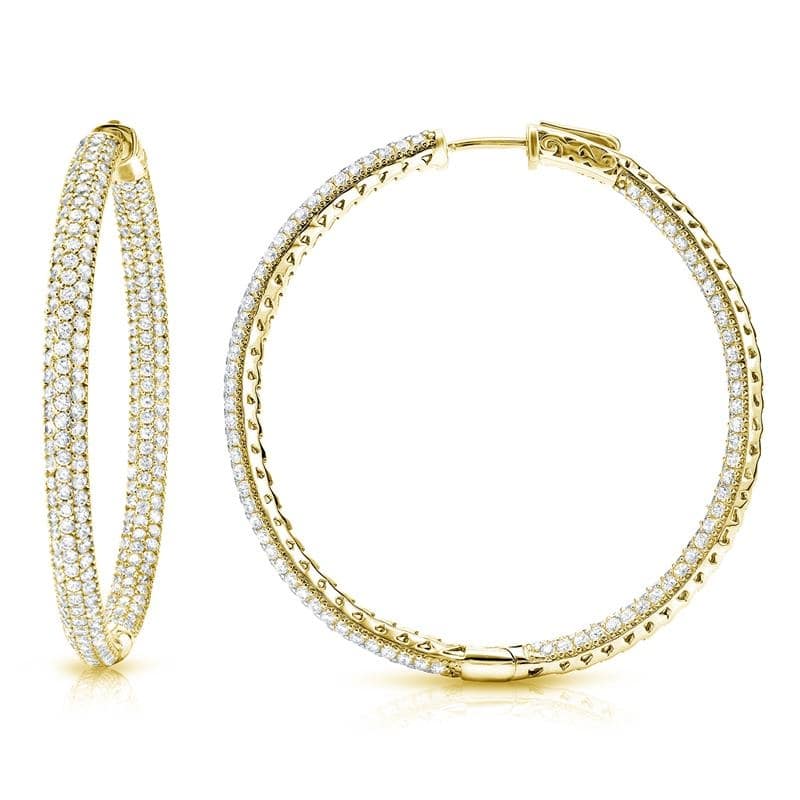 Auriya 14k Gold 7 carat TW Large Pave Diamond Hoop Earrings - 1.96-inch (J-K, I1-I2) - Yellow Gold