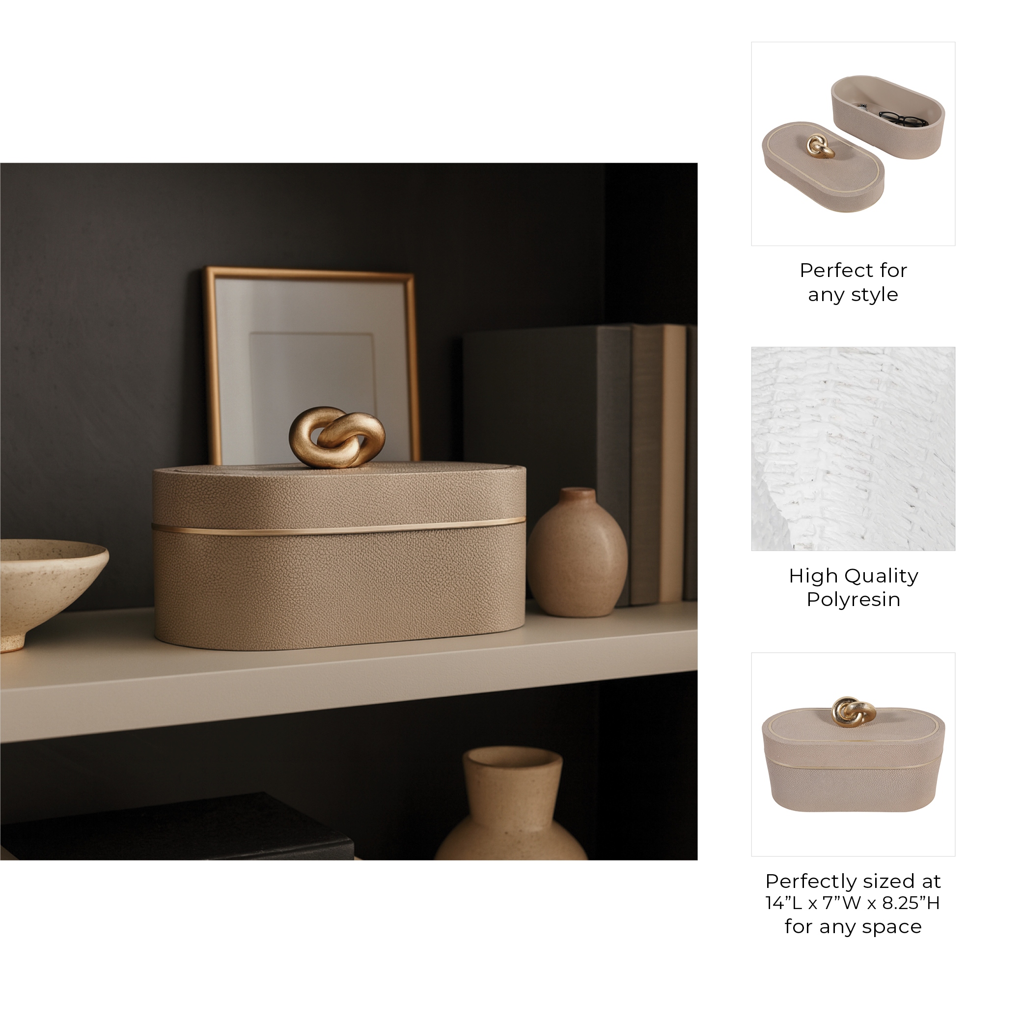 Decorative Oval Box with Textured Finish and Lid - 14