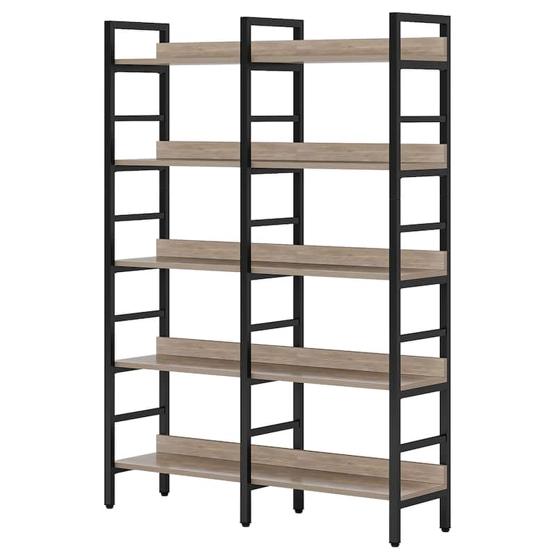 5-Tier Industrial Bookshelf, 71"H x 47"W Etagere Bookcase Free Standing Wide Book Shelf, Rustic Brown
