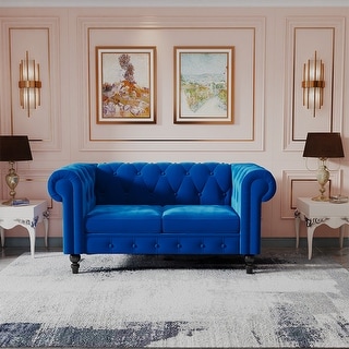 62" Deep Button Tufted Velvet Loveseat Sofa Roll Arm Classic ...