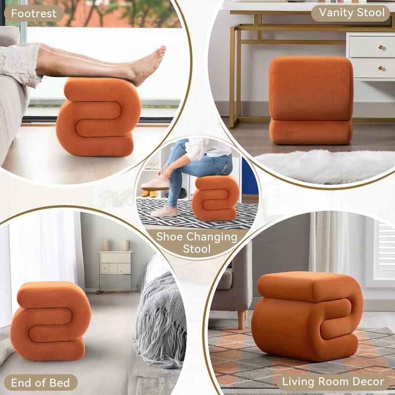 S-shape Velvet Fabric Ottoman Makeup Stool