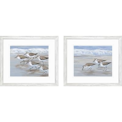 Sandpipers S/2 Framed Art Giclee Under Glass - Blue