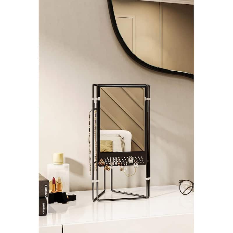 3-Tier Foldable Jewelry Organizer with Mirror