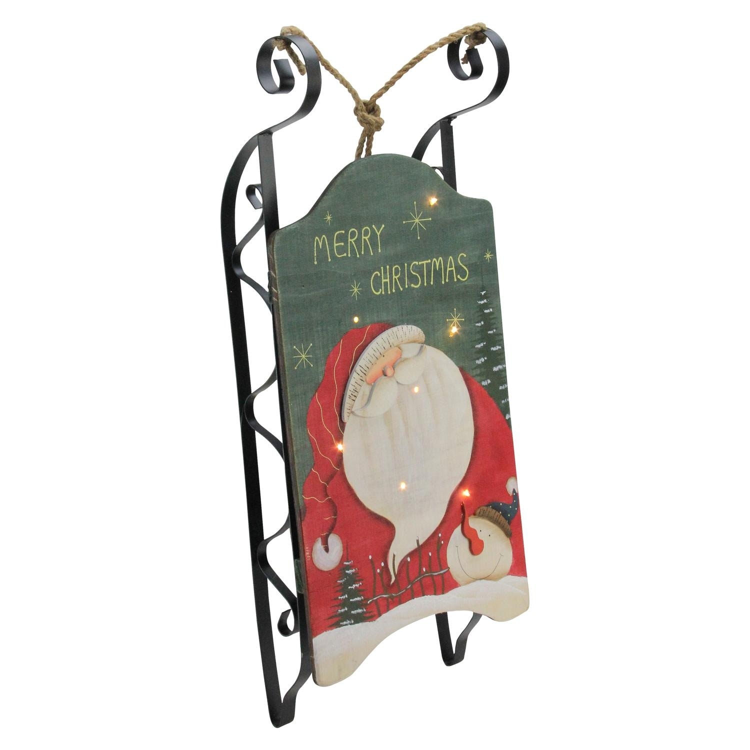 Shop 19 5 Hanging Wooden And Metal Santa Claus Led Decorative
