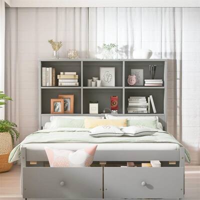 Full Size Platform Bed with Storage Headboard and Charging Station