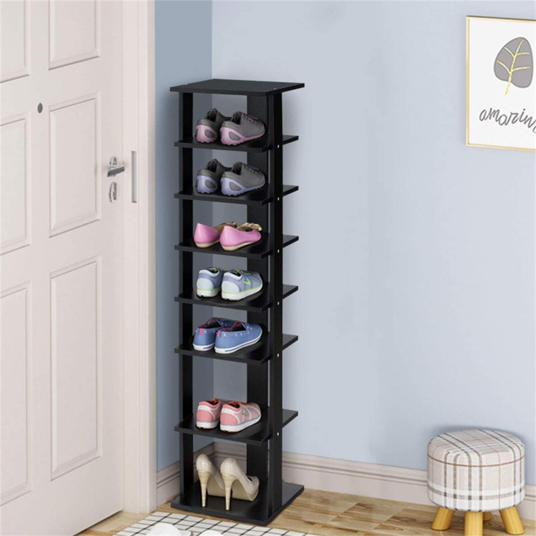 Wooden Space Saving 7 Tiers Vertical Shoe Rack for Front Door Rustic Brown