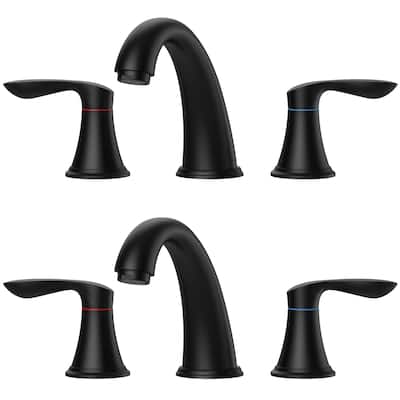 2 Pcs Bathroom Sink Faucet 3 Hole with Stainless Steel Pop up Drain and cUPC Hose, Matte Black - 3.59x3.59x7.87in