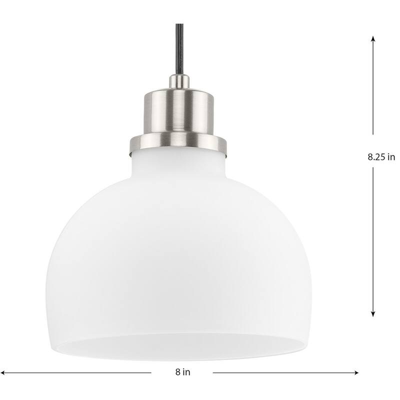 Garris Collection One-Light Brushed Nickel Etched Opal Glass Transitional Mini-Pendant - 8 in x 8 in x 8.25 in